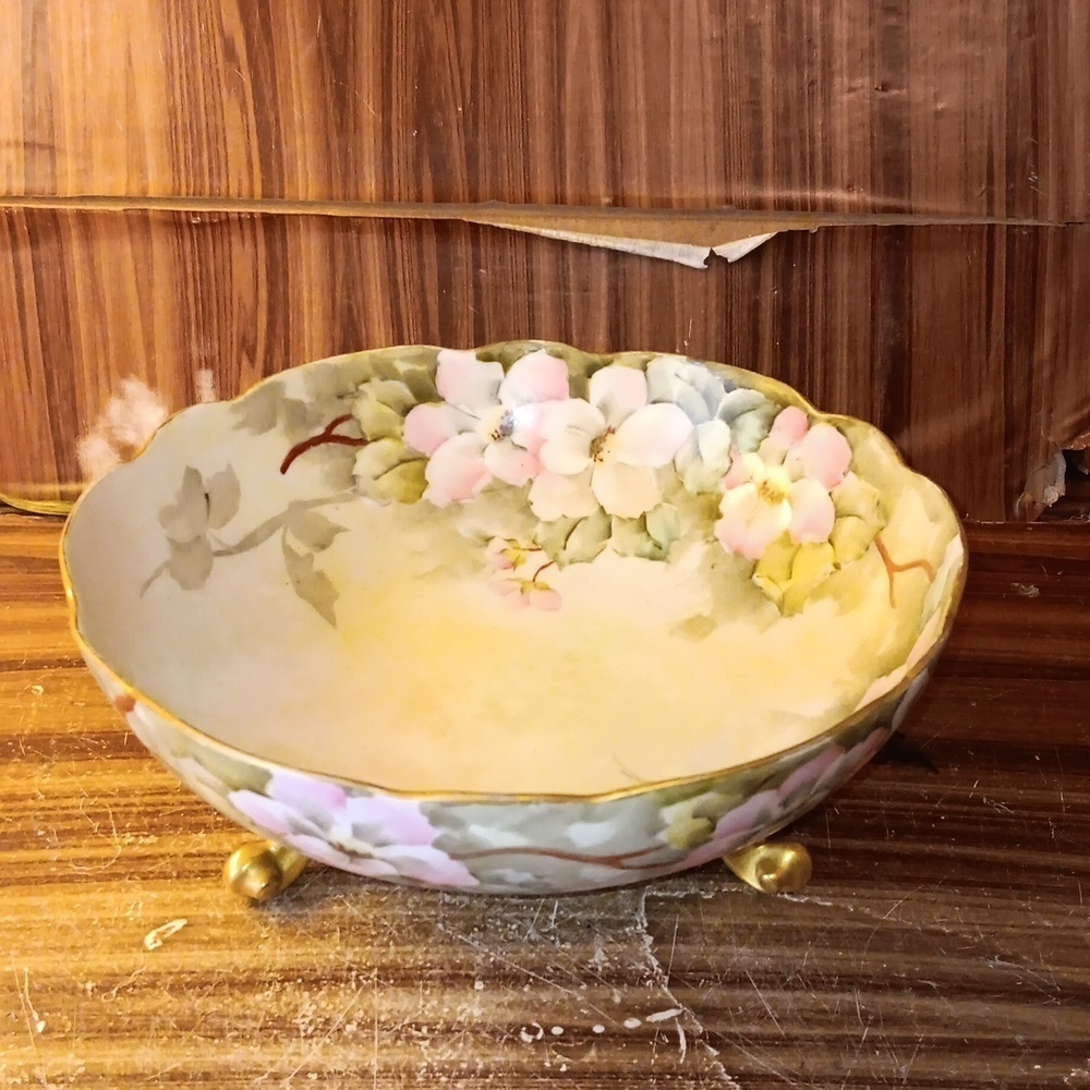 I.S.S. Smith France footed bowl Limoges pink cherry blossoms